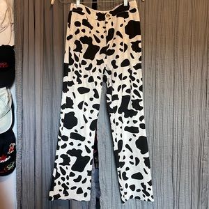 Cow print flare jeans